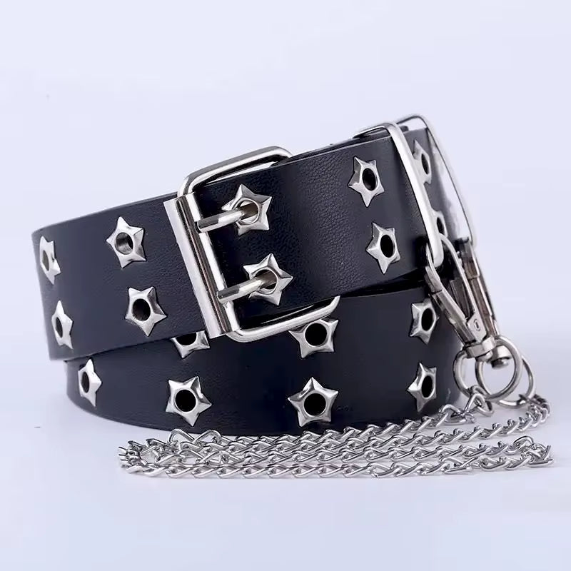 Women'S Belt Large Size Double Hole Men Belt Punk Hip Hop Rock Style Subculture Y2K Belt Punch Free Belt for Men and Women