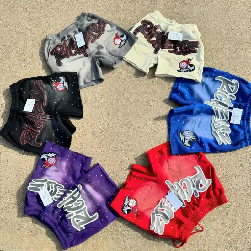Y2K Harajuku Men Shorts Rhinestone Letter Print Cotton Sweatpants Fashion NEW Hip Hop Basketball Streetwear Loose Casual Shorts