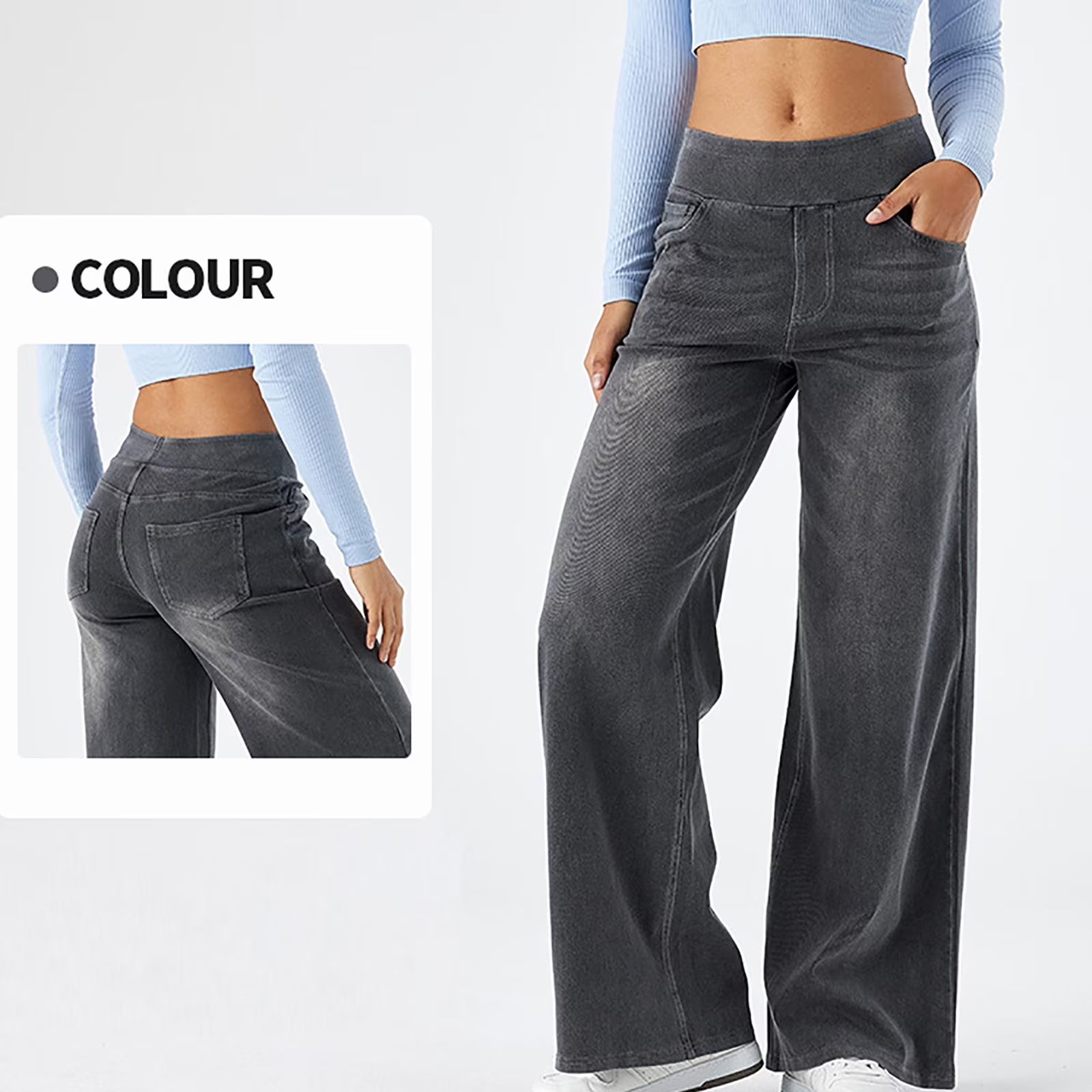 Women'S Fashion Jeans High Waisted Wide Leg Jeans Summer Casual Straight Baggy Jeans Color Block Patch Denim Trousers Gray,Xs
