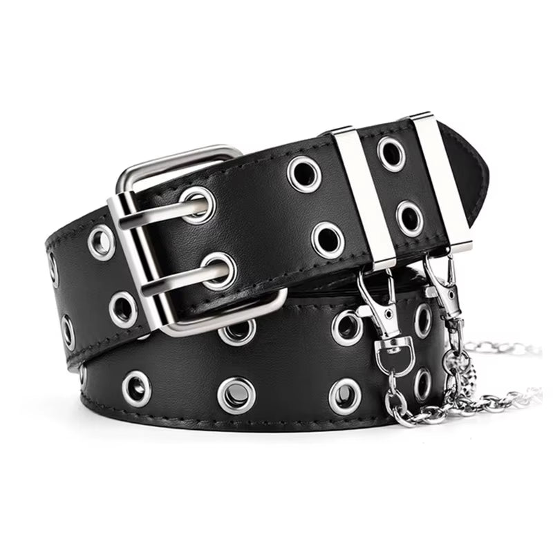Women'S Belt Large Size Double Hole Men Belt Punk Hip Hop Rock Style Subculture Y2K Belt Punch Free Belt for Men and Women