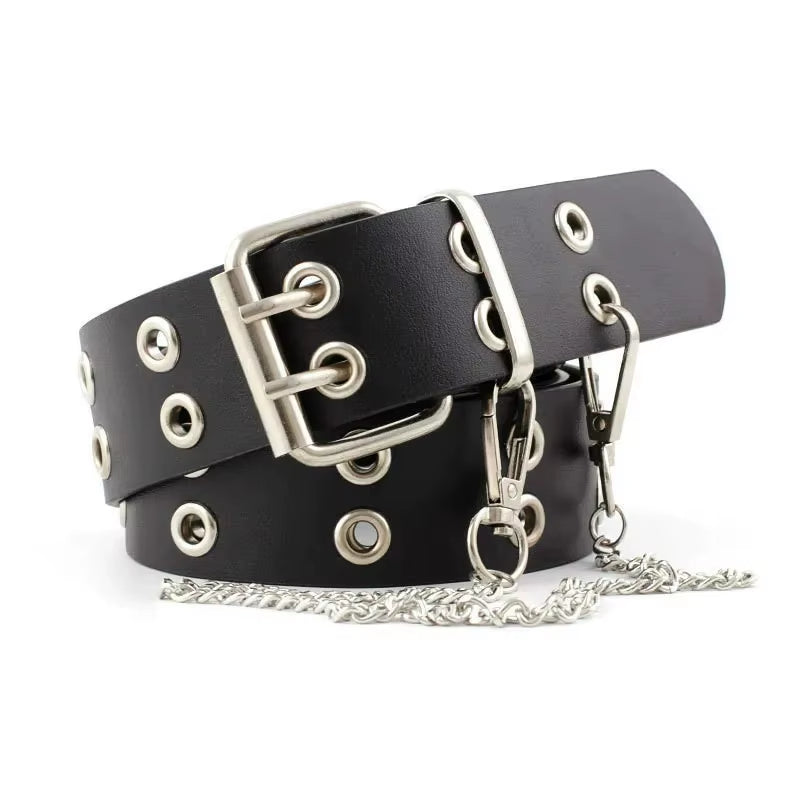 Women'S Belt Large Size Double Hole Men Belt Punk Hip Hop Rock Style Subculture Y2K Belt Punch Free Belt for Men and Women