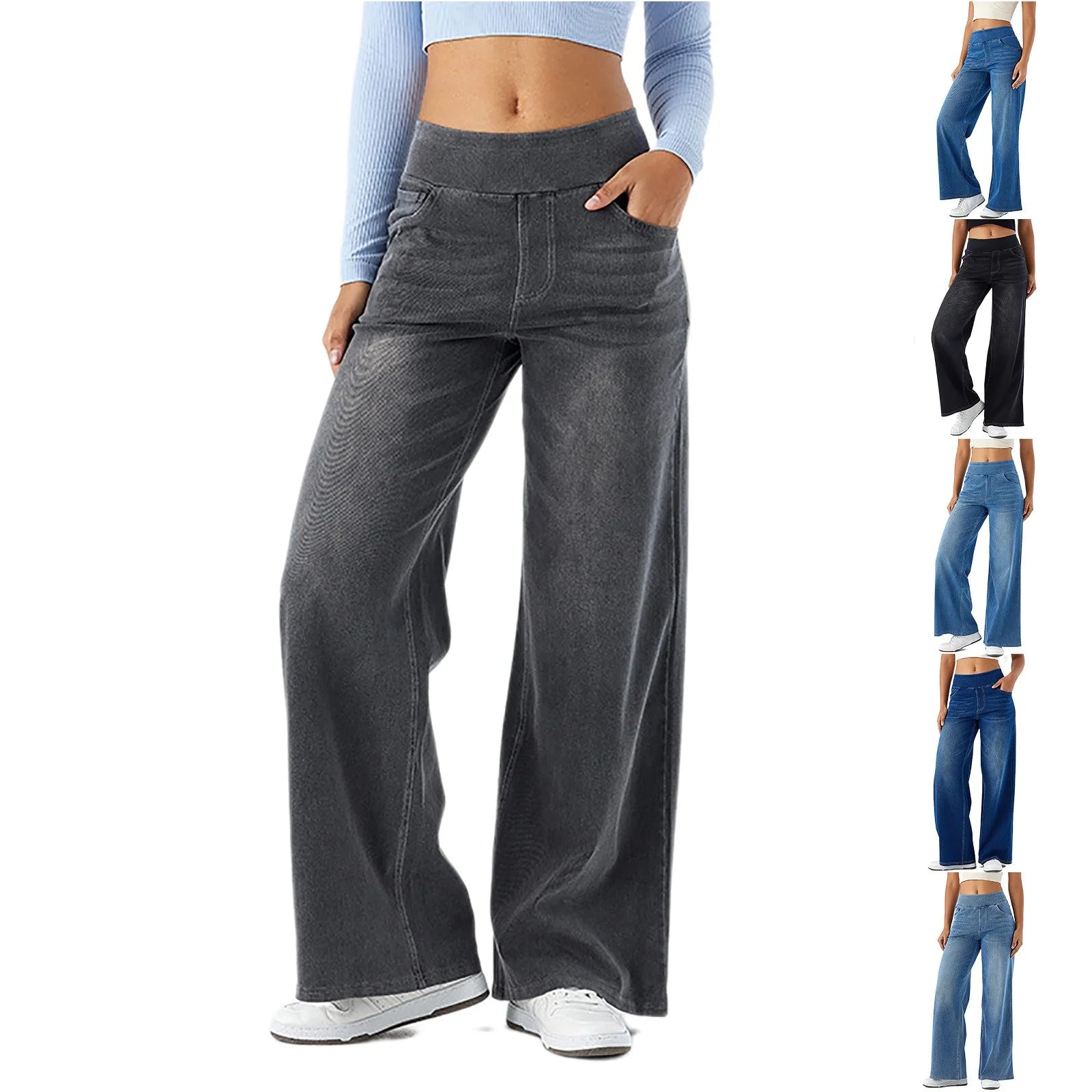 Women'S Fashion Jeans High Waisted Wide Leg Jeans Summer Casual Straight Baggy Jeans Color Block Patch Denim Trousers Gray,Xs