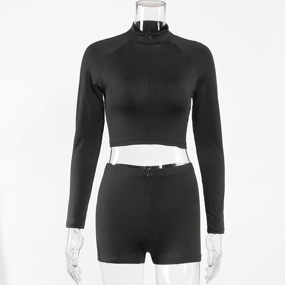 Seamless Black Yoga Set Women Gym Clothes Fashion Long Sleeve Zipper Crop Top Shorts Suit Push Up Workout Training Tracksuit-1