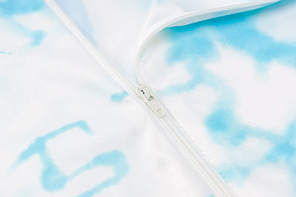 Tie Dye Print Jumpsuit Women Long Sleeve Front Zipper Top Shorts One Piece Tracksuit Workout Push Gym Sports Sexy One Piece-2